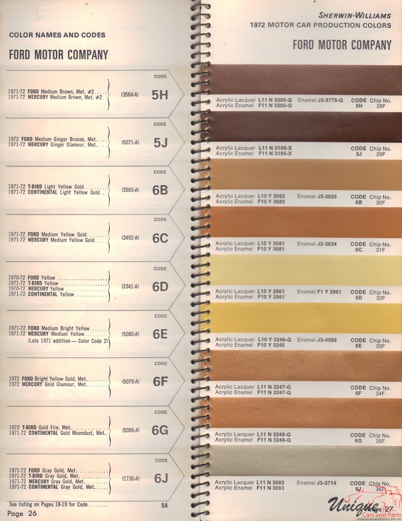 1972 Ford Paint Charts Williams 4
